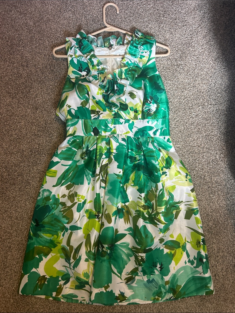 Studio I Green and Lime Floral Ruffle Neck Dress